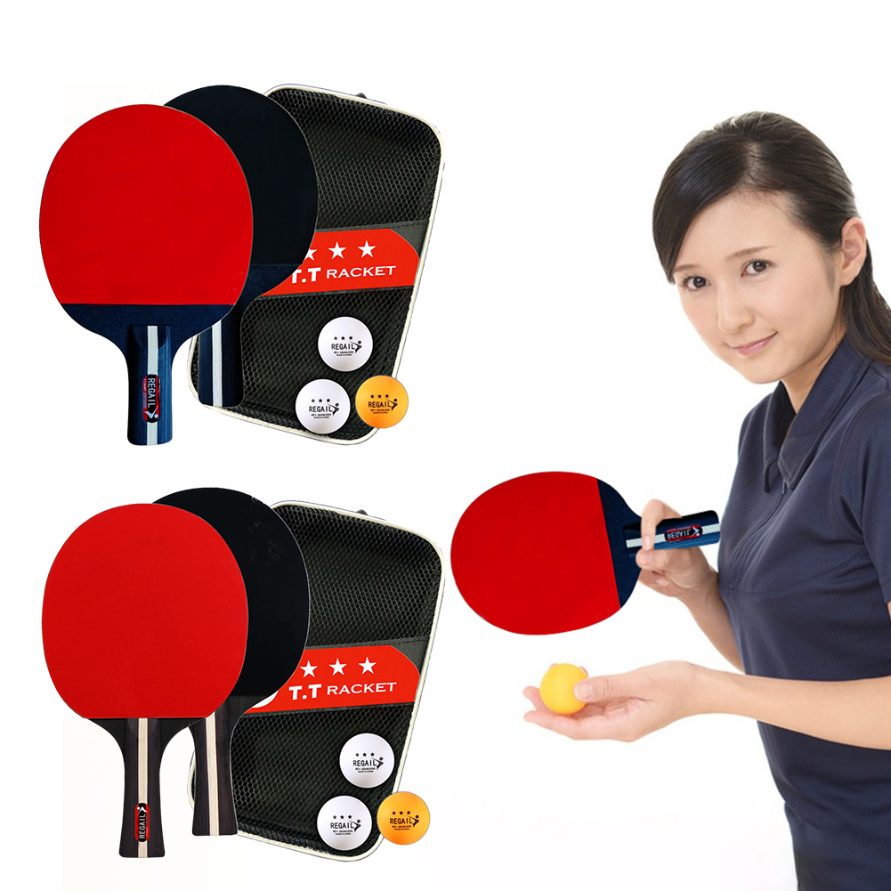 Table Tennis Backhand - ชุดไม้ตีปิงปองสำหรับลายกีฬาปิงปอง2ลูกและไม้ตีปิงปอง3ลูกชุดผู้เล่น2คนพร้อมถุงสำหรับเล่นทัวร์นาเมนต์